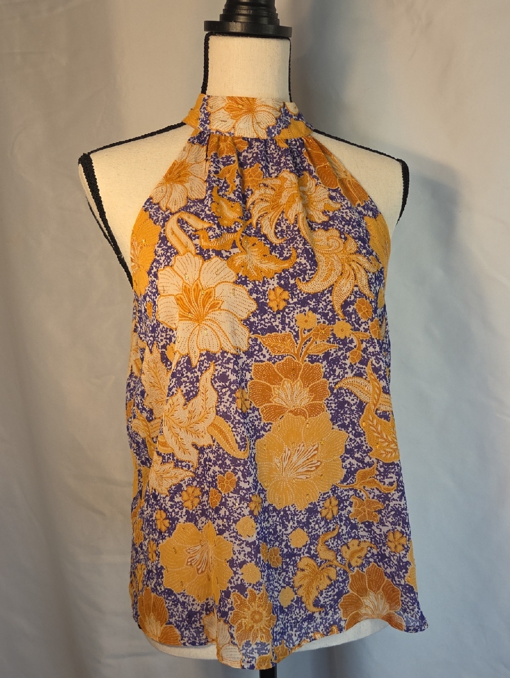 cupcakes & cashmere Yellow and Purple Floral Halter Top